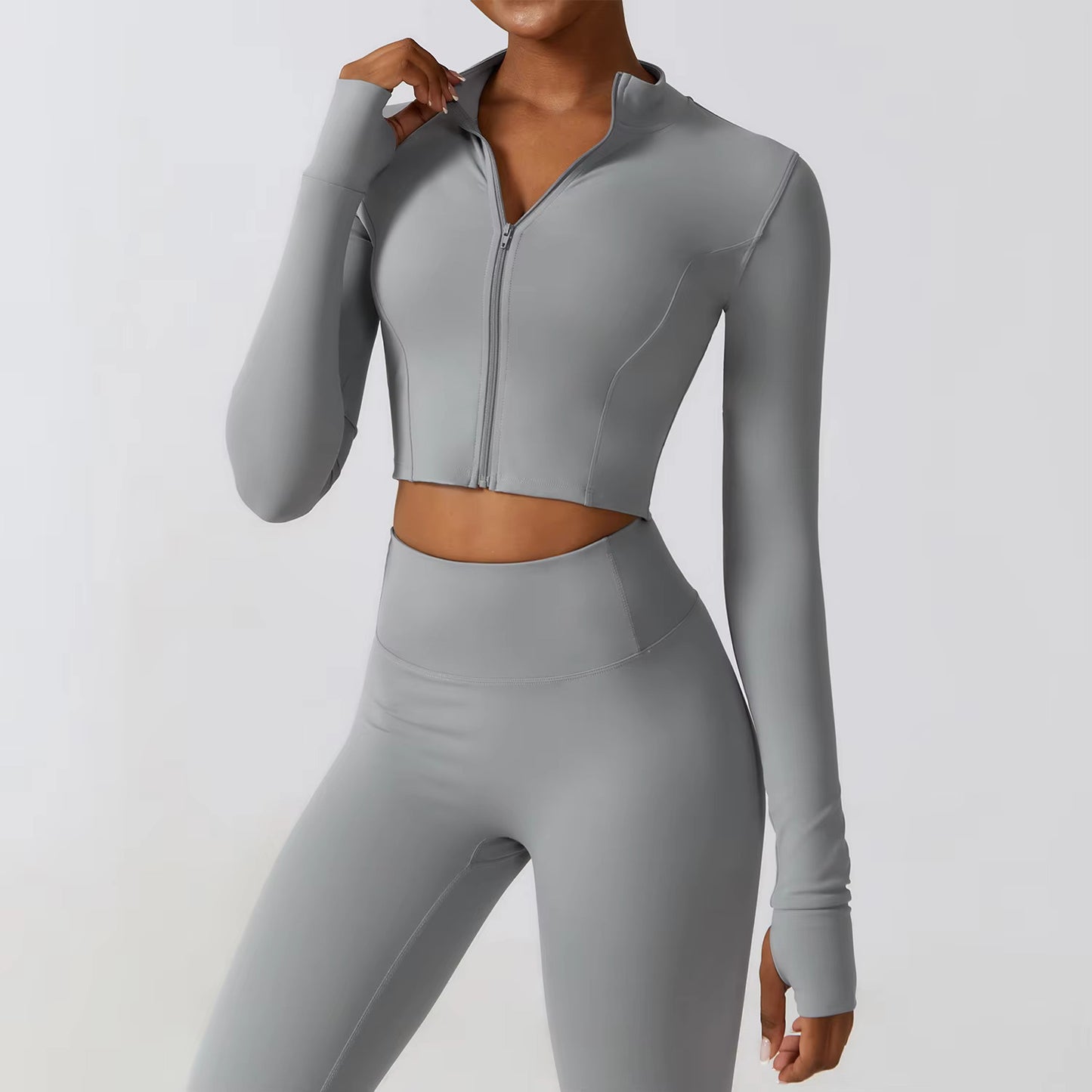 custom women sports jacket Front zipper running sport jacket women fitness yoga long sleeve top